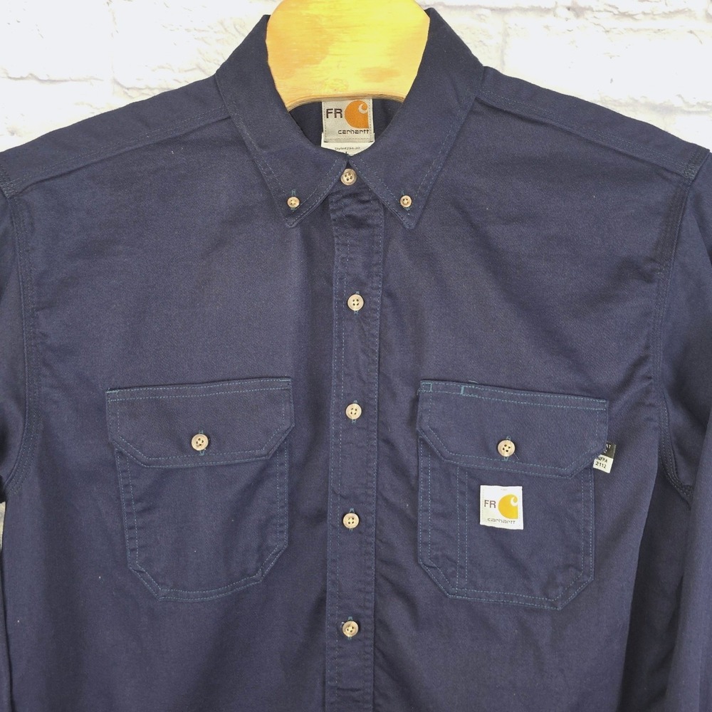 Carhartt FR Mens Navy Blue Flame Resistant Long Sleeve Work Shirt CAT 2 Large